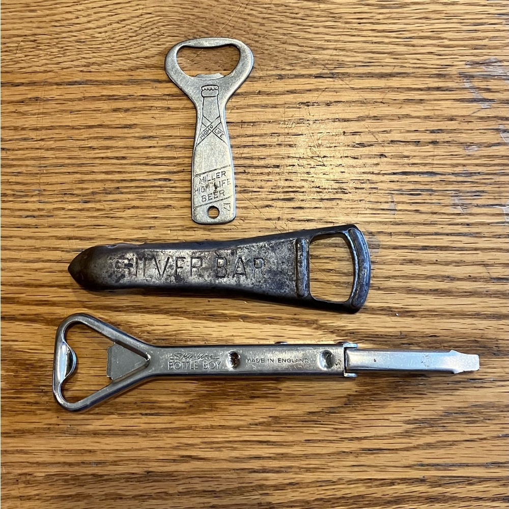 Vintage Bottle Opener Assortment, Miller, Silver Bar, Sky-line w/ Cork Screw